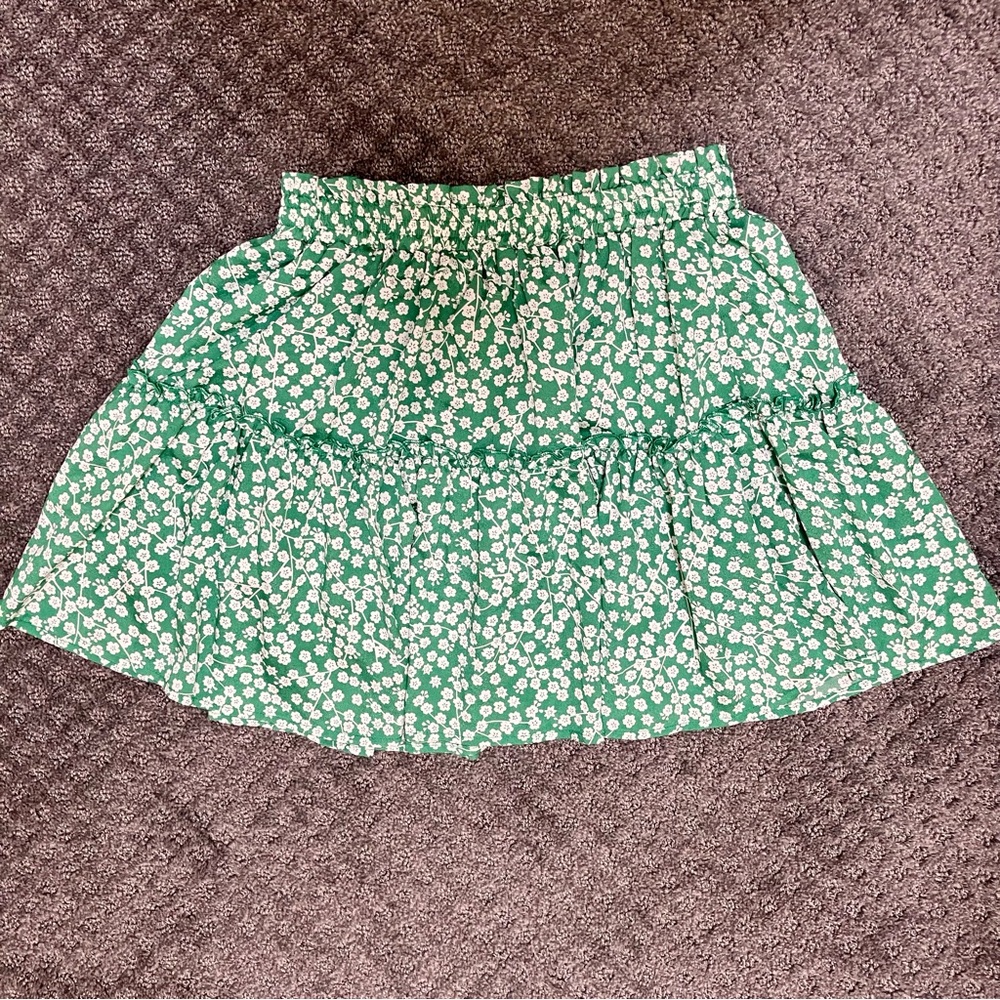 Polly Floral Green and White Tiered Skirt
